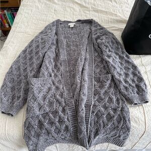 Cynthia Rowley Gray Cable-Knit Open-Front Cardigan